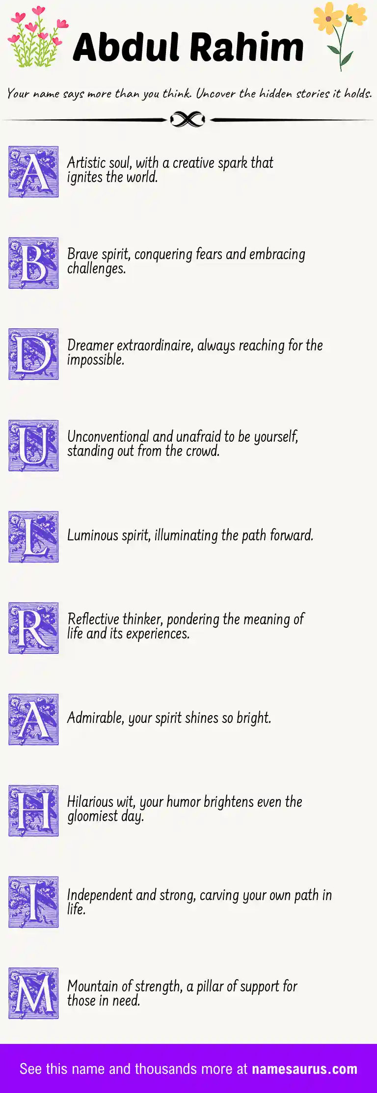 Acrostic poem about Abdul Rahim.